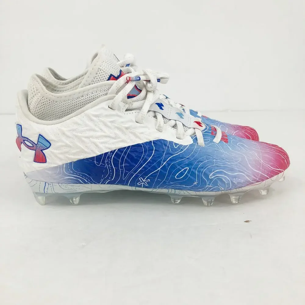 Under Armour Mens Spotlight Clone 4 MC TX Football Cleats Size 8 White Blue NWOB